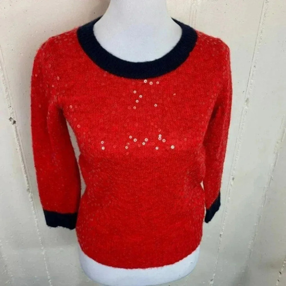 Crew XS red/blue sequins wool/mohair/acrylic blend crew neck‎ sweater - Picture 5 of 8